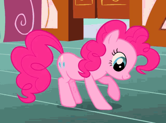 pinkie pie from my little pony is walking on the track