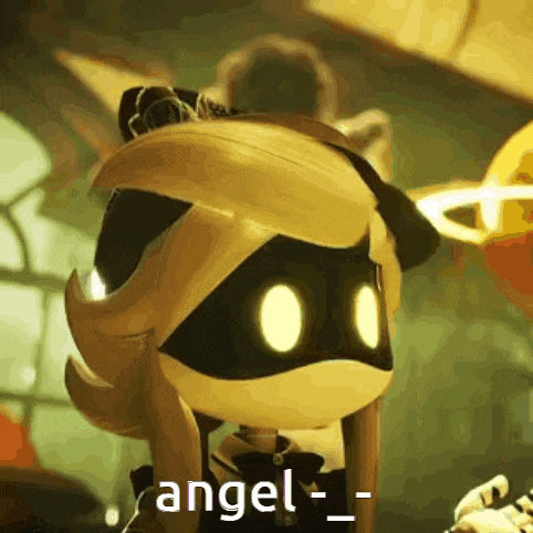 a cartoon character with the word angel written on the bottom