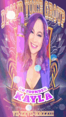 a picture of a girl with purple hair and the name kayla