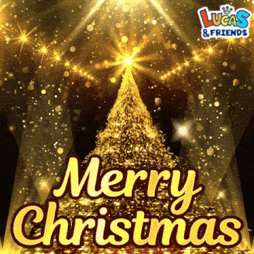 a lucas and friends merry christmas poster with a christmas tree