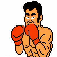 a pixel art of a boxer wearing red gloves