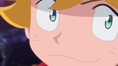 a close up of a cartoon character 's face with a red shirt on