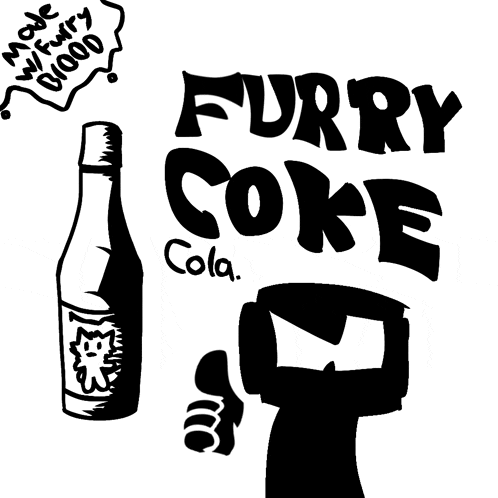 a black and white drawing of a furry coke cola bottle