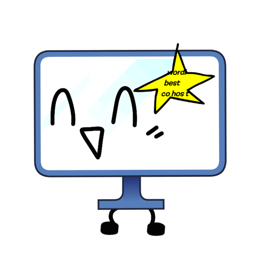 a cartoon drawing of a computer monitor with a yellow star above it that says " word best co host "