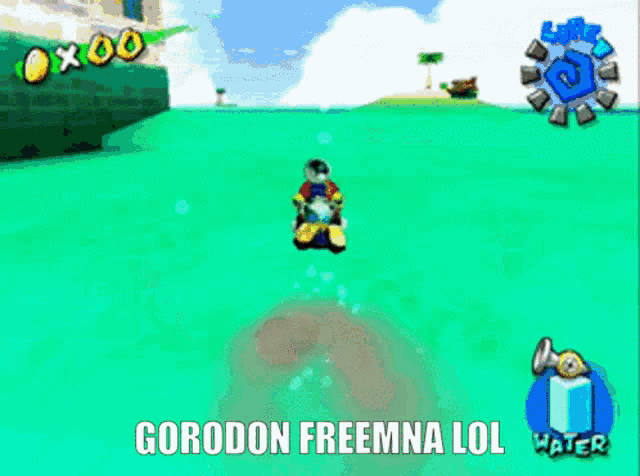 a screenshot of a video game that says gorodon freemma lol gorodon freemma lol water