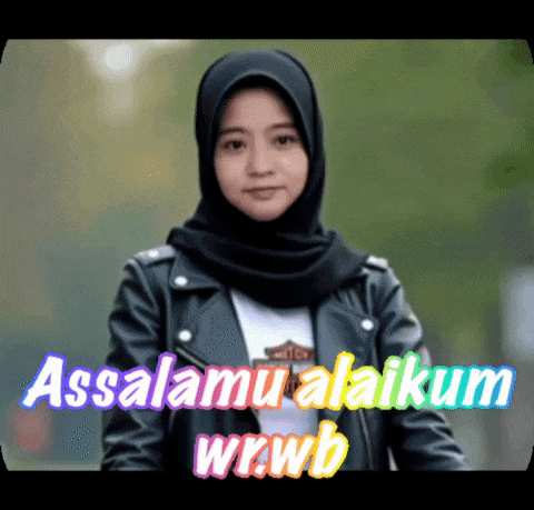 a woman wearing a hijab and a leather jacket says " assalamualaikum "
