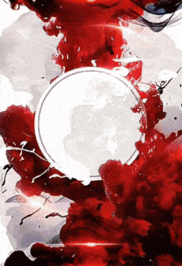 a white circle is in the middle of a red and white background