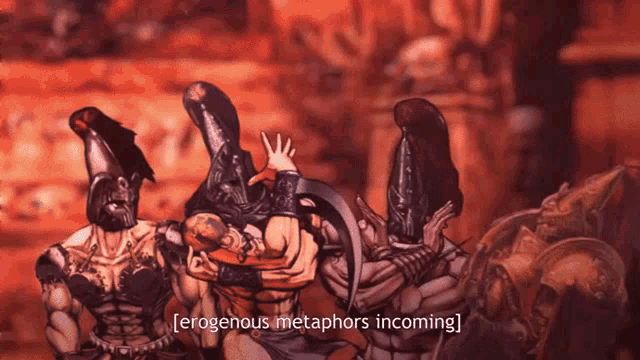 a video game scene with the words " erogenous metaphors incoming " at the top