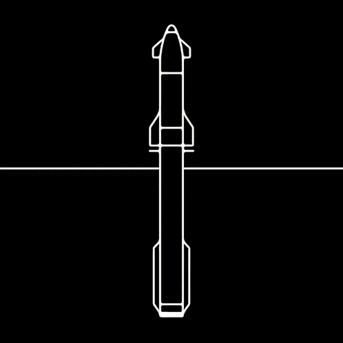 a white line drawing of a rocket on a black background