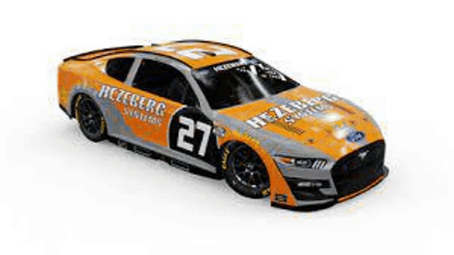 a nascar race car with the number 27 on the side is on a white background .