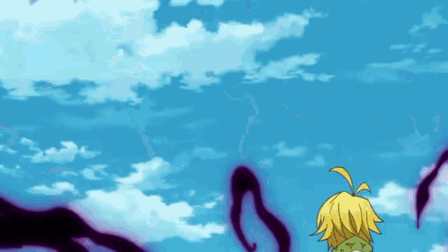 a cartoon character stands in front of a blue sky