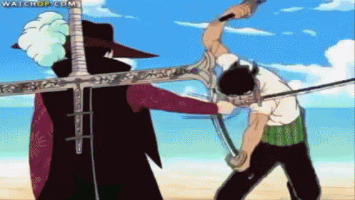 a man with a sword is standing next to another man with a sword in his hand ..