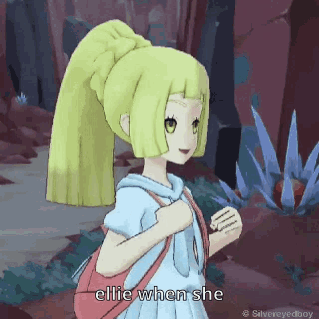 a cartoon girl with a backpack says ellie when she is walking