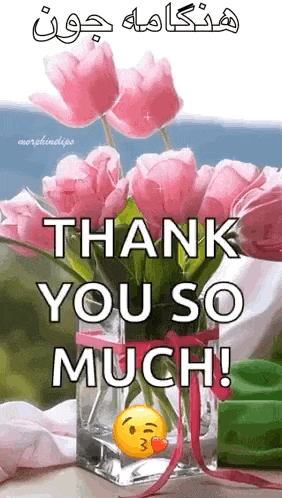 a picture of flowers in a vase with the words `` thank you so much ! ''