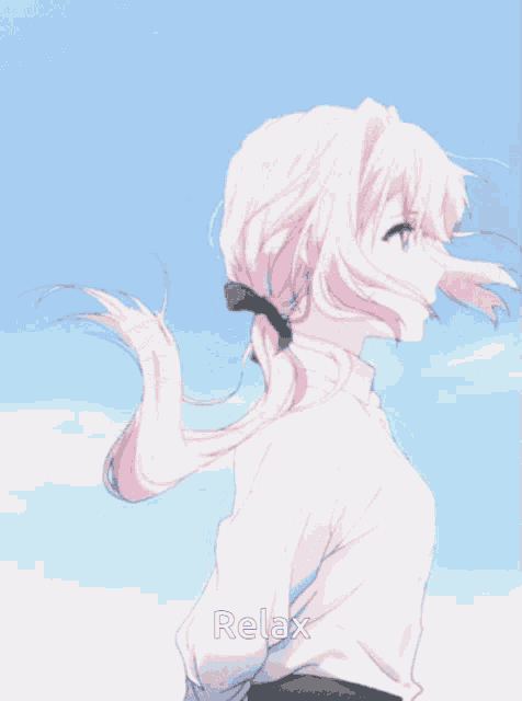 a picture of a girl with the word relax written below her