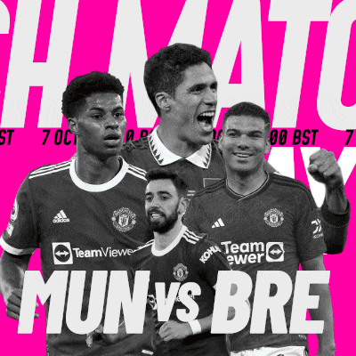 three soccer players on a pink background with the words mun vs bre