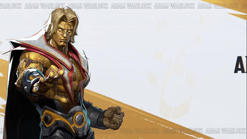 a man with gold muscles is standing in front of a white background that says adam warlock