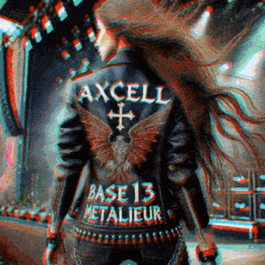 a woman wearing a black axcell base 13 metalieur leather jacket