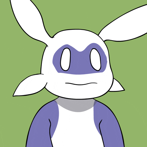 a cartoon of a rabbit with a purple face