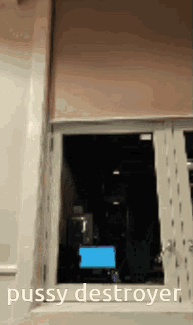 a picture of a window with the words pussy destroyer above it