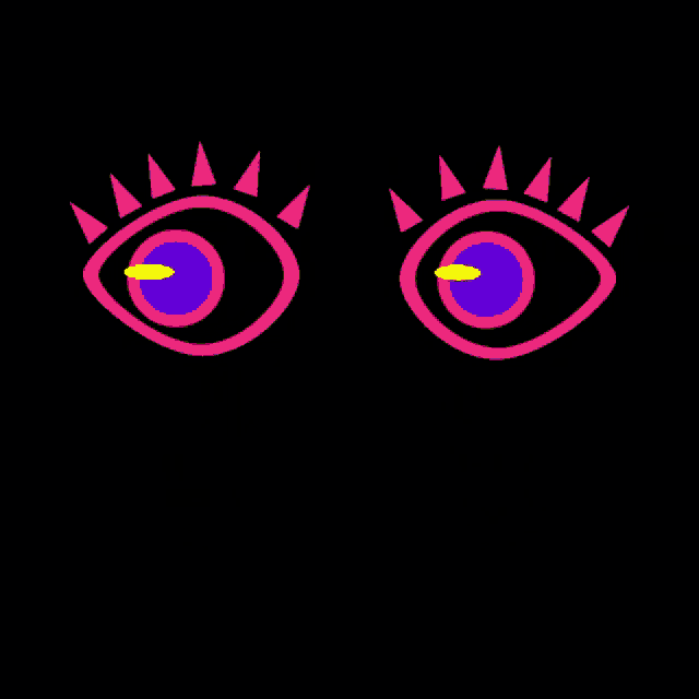 a colorful drawing of a pair of eyes with a blue circle in the middle