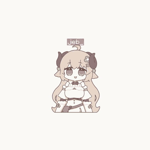 a drawing of a girl with horns and a label that says " jeb "