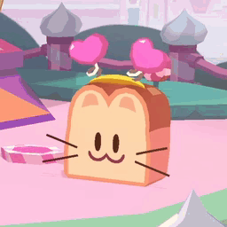 a cartoon cat made out of a piece of bread