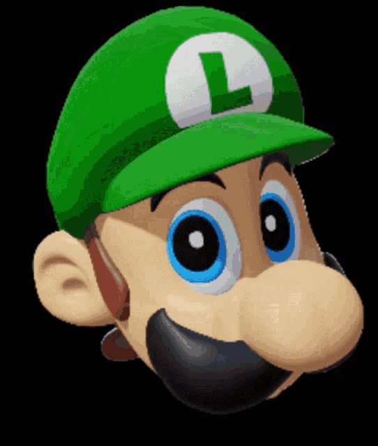 a cartoon character with a green hat and a white letter l on it