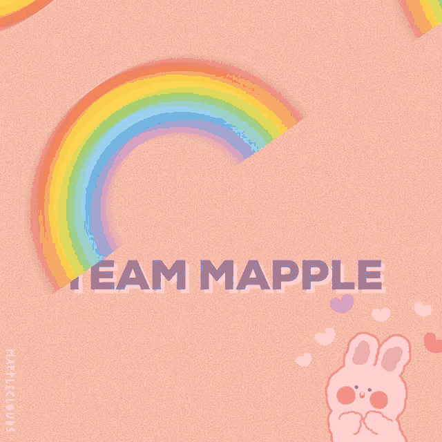 a pink background with a rainbow and the words all the love team mapple