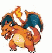 a pixel art of a dragon with wings and a tail .