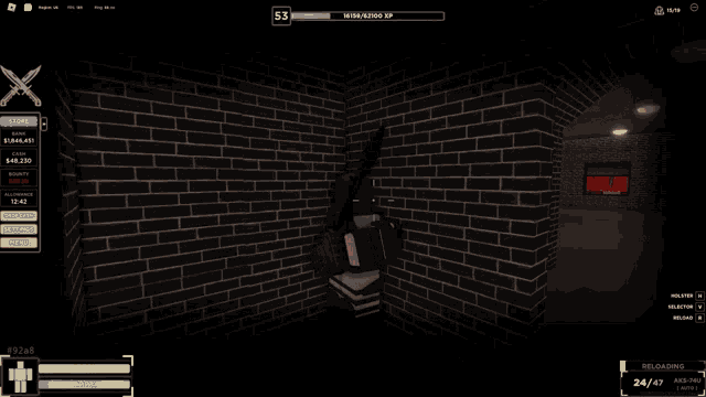 a person is holding a rocket launcher in front of a brick wall