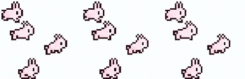 a bunch of pink pixelated rabbits on a white background .