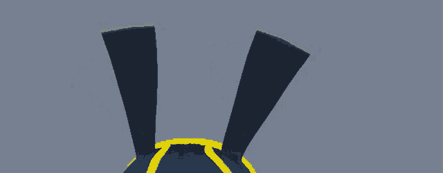 a drawing of a blue and yellow object with two wings