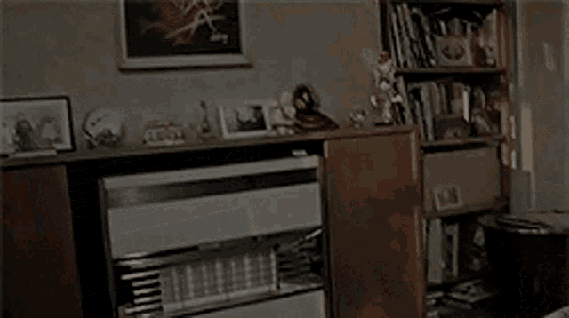 a woman is laying on the floor in a living room in front of a heater .