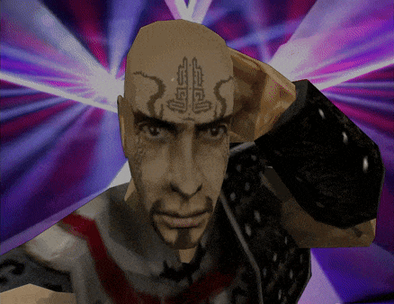 a man with a tattoo on his forehead has the letter g on it