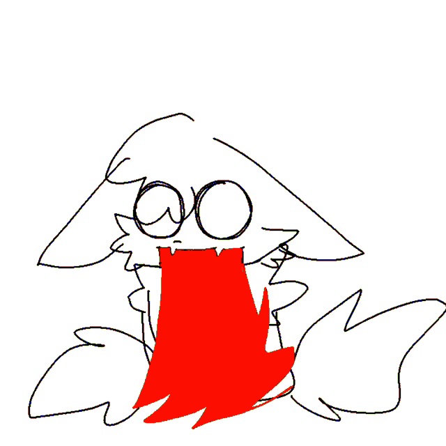 a drawing of a cat with glasses and a blue stomach