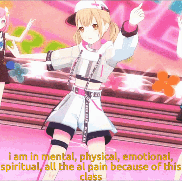 a picture of a girl dancing with the words i am in mental physical emotional spiritual all the al pain because of this class