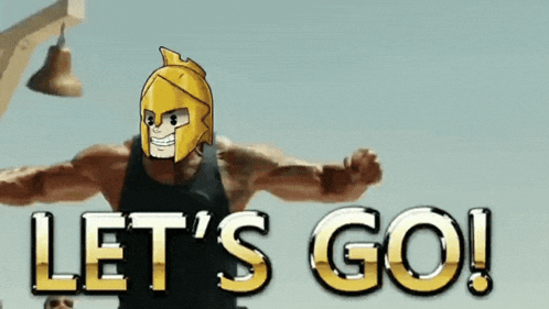 a man with a helmet on his head and the words let 's go below him