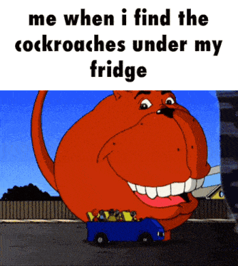 a cartoon dog is carrying a truck full of cockroaches