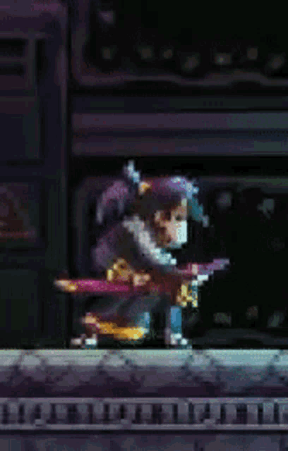 a pixel art of a person playing a guitar in a dark room