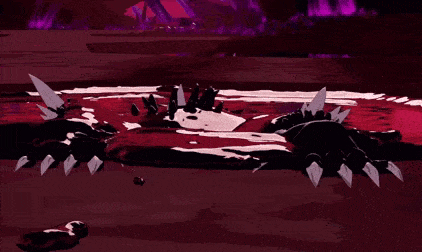 a monster is laying on the ground in a pool of blood .