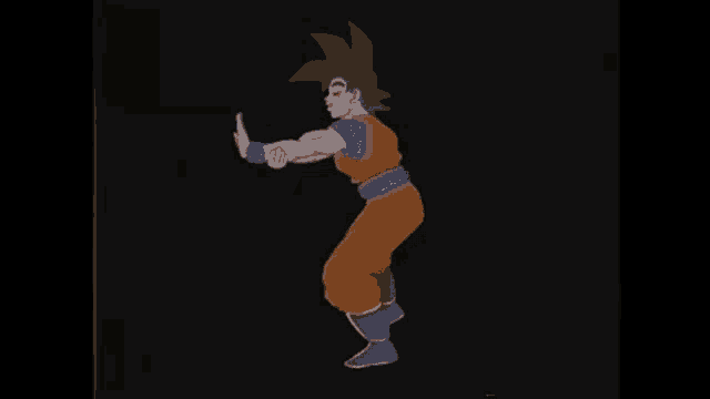 a cartoon character is standing in a dark room and making a stop sign with his hands .