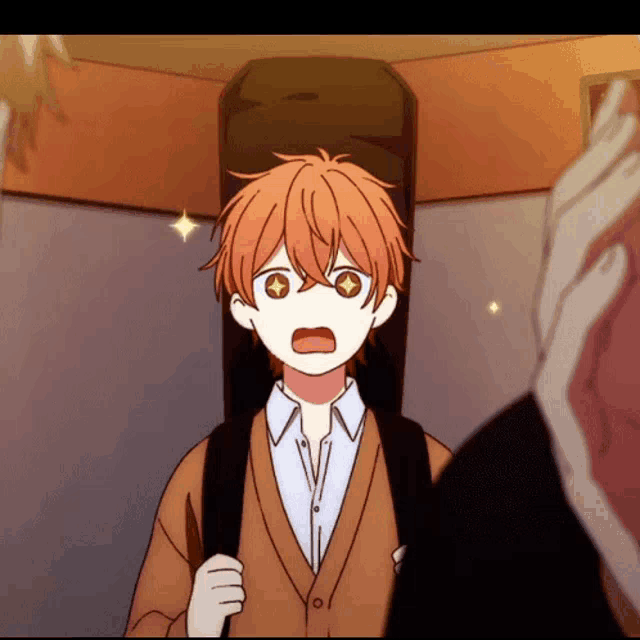 a cartoon of a boy with orange hair holding a guitar