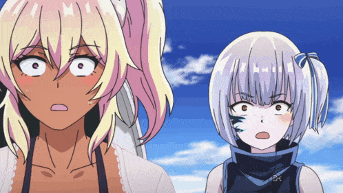 a couple of anime girls standing next to each other