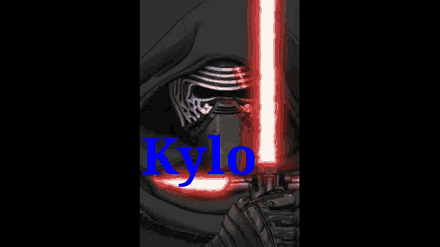 a close up of a person holding a red light saber in their hand .