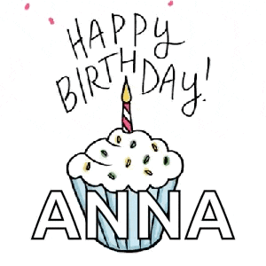 a birthday card for anna with a cupcake with a lit candle