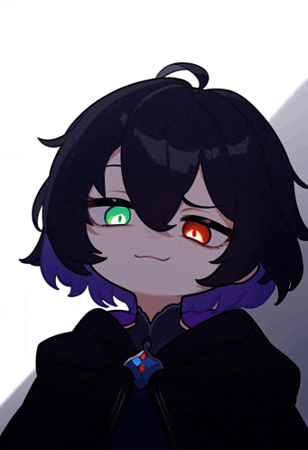 a drawing of a girl with black hair and purple highlights