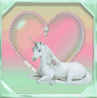 a picture of a unicorn with a heart shaped frame