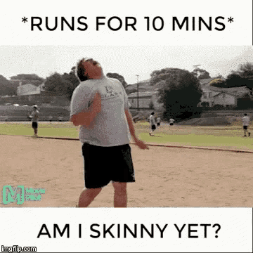 a man is running on a field with the caption " runs for 10 mins "