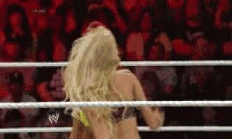 two women are wrestling in a wrestling ring .